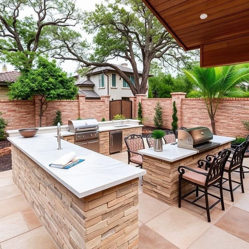 Outdoor kitchen with limestone counters